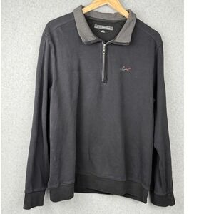 Greg Norman Mens Black 1/4 Zip Cotton Pullover Sweatshirt Shark Logo Medium